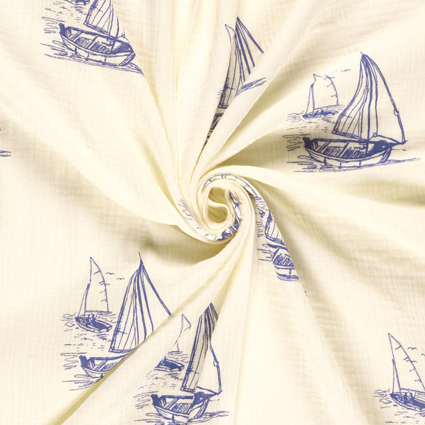 Muslin fabric Steel Blue printed 