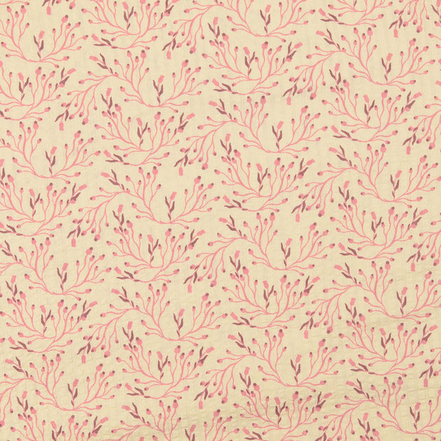 Seersucker fabric Flowers Light Pink