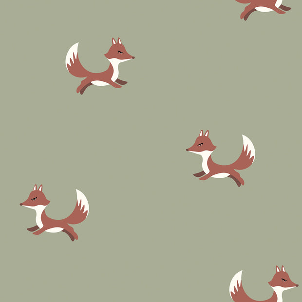 Terry Crepe fabric Foxes Olive Green