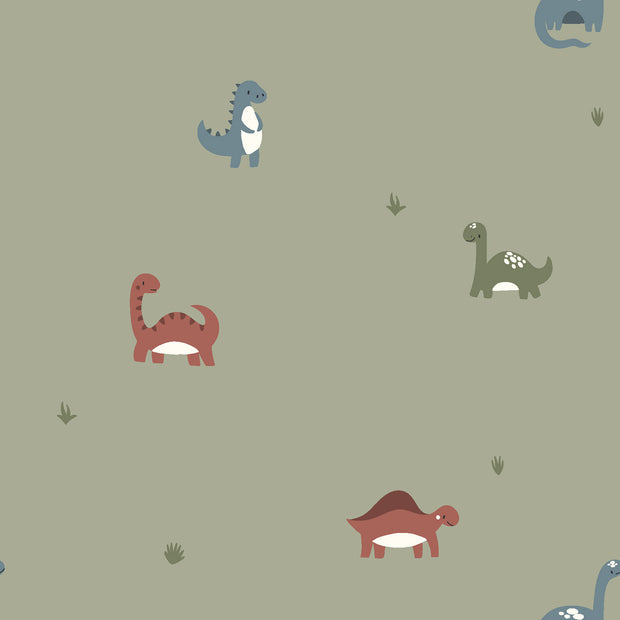 Jersey fabric Dinosaurs Olive Green