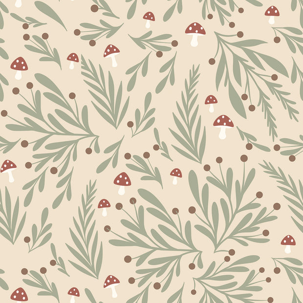 Terry Crepe fabric Mushrooms Beige