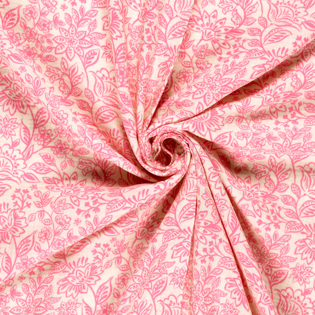 Mousseline stof Roze bedrukt 