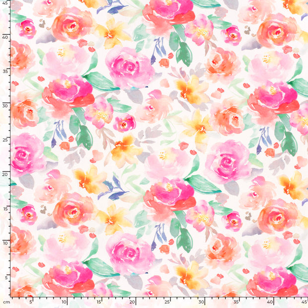 Cotton Poplin fabric Flowers Pink