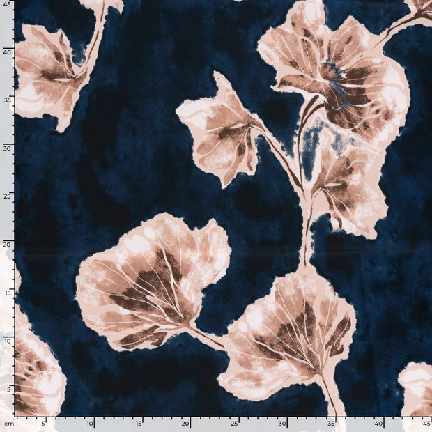 Satin Duchesse fabric Flowers Navy