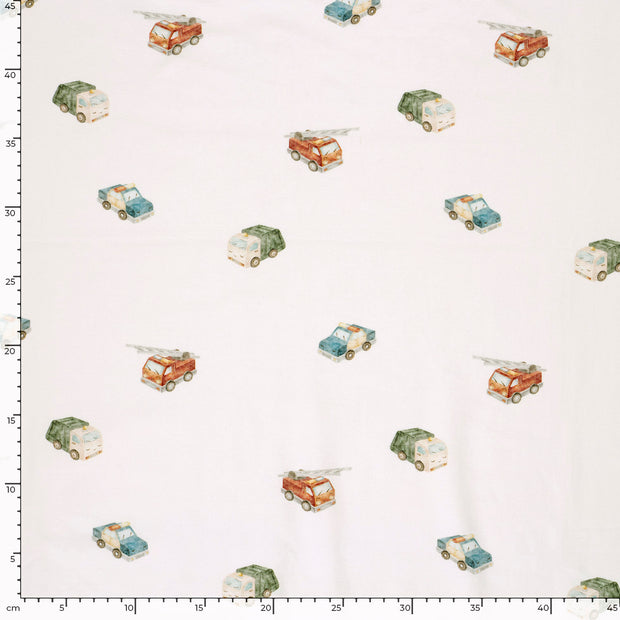 Cotton Jersey GOTS organic fabric Cars Off White