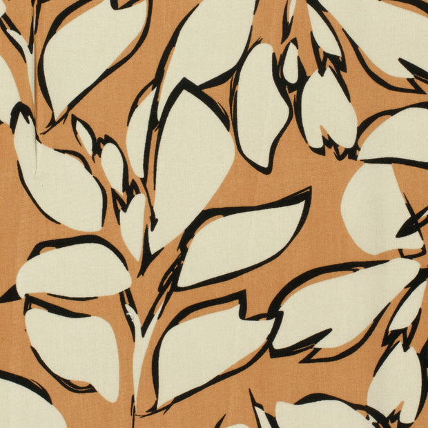 Bamboo Poplin fabric Leaves Beige