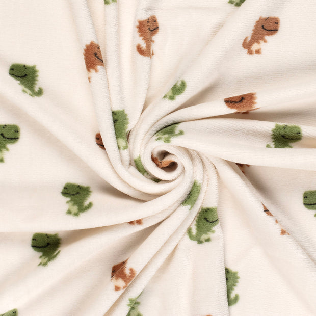 Coral Fleece fabric Off White printed 
