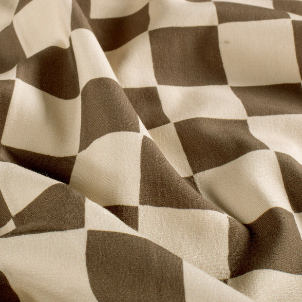 French Terry GOTS organic fabric Checks Dark Brown