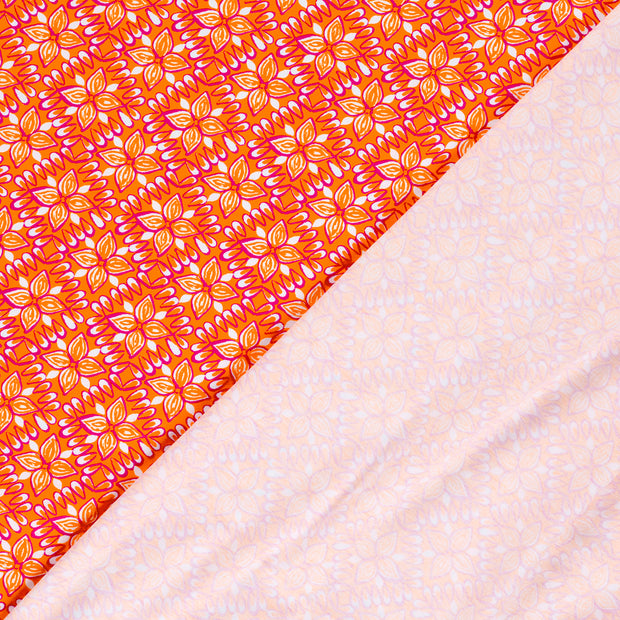 Jersey fabric Flowers Orange
