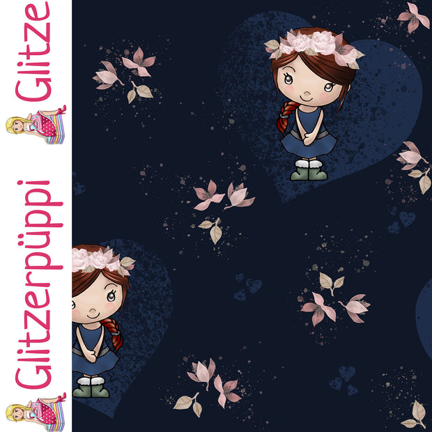 French Terry fabric Cartoon Navy