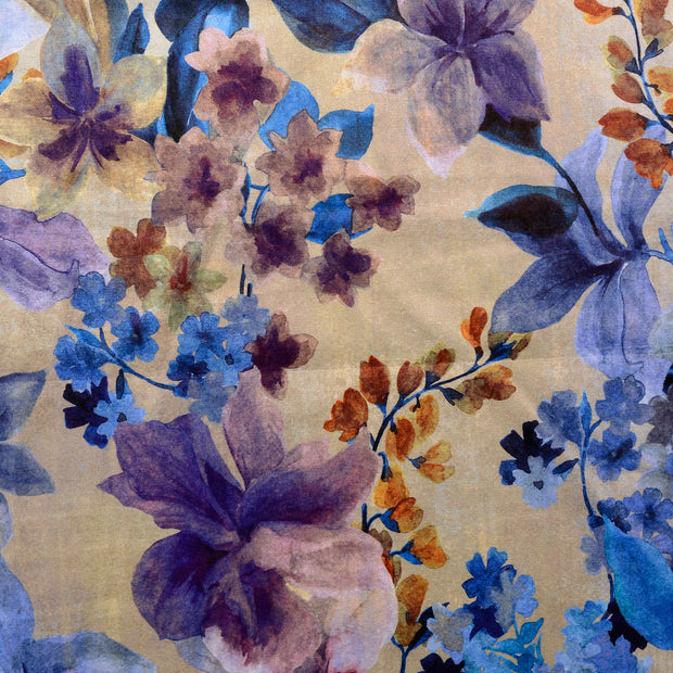 Velvet fabric Flowers Cobalt