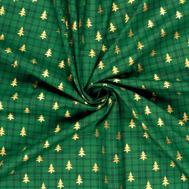 Cotton Poplin fabric Green printed and foil 