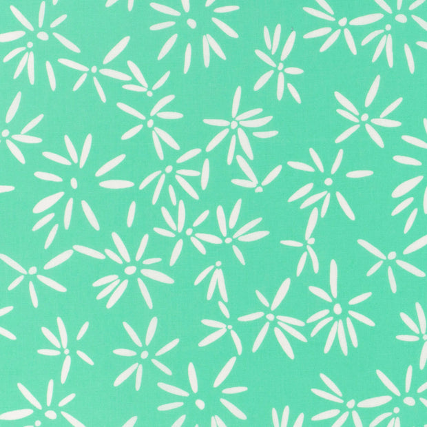 Cotton Satin fabric Flowers Petrol