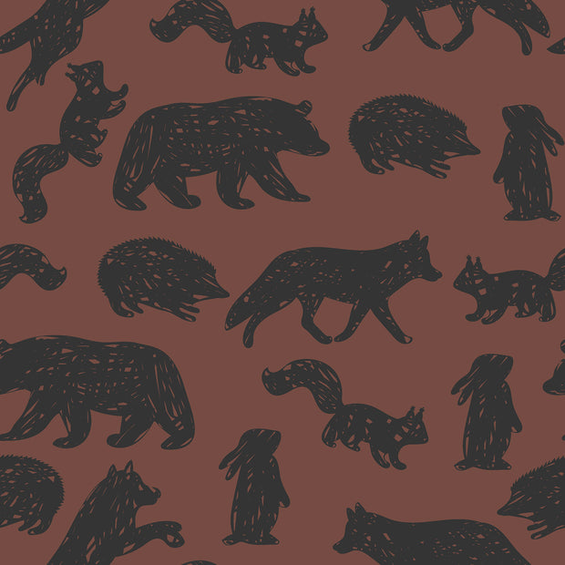 Terry Crepe fabric Animals Rust