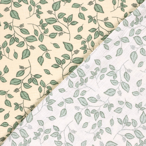 Muslin fabric Leaves printed 