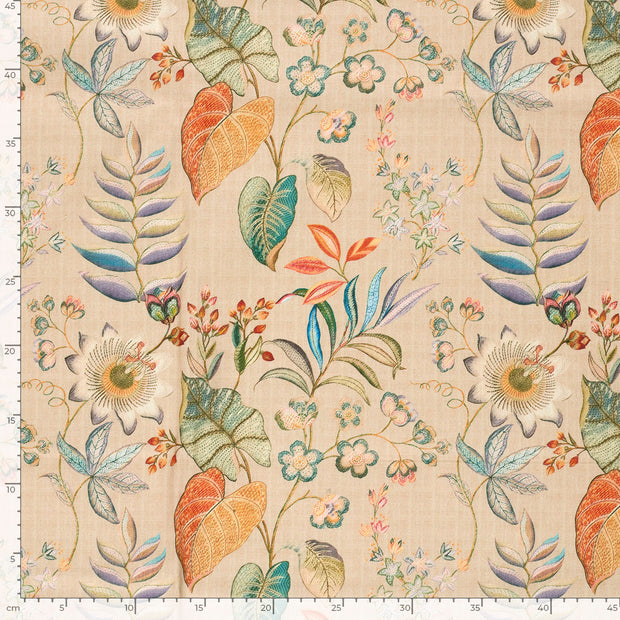 Panama fabric Flowers Beige