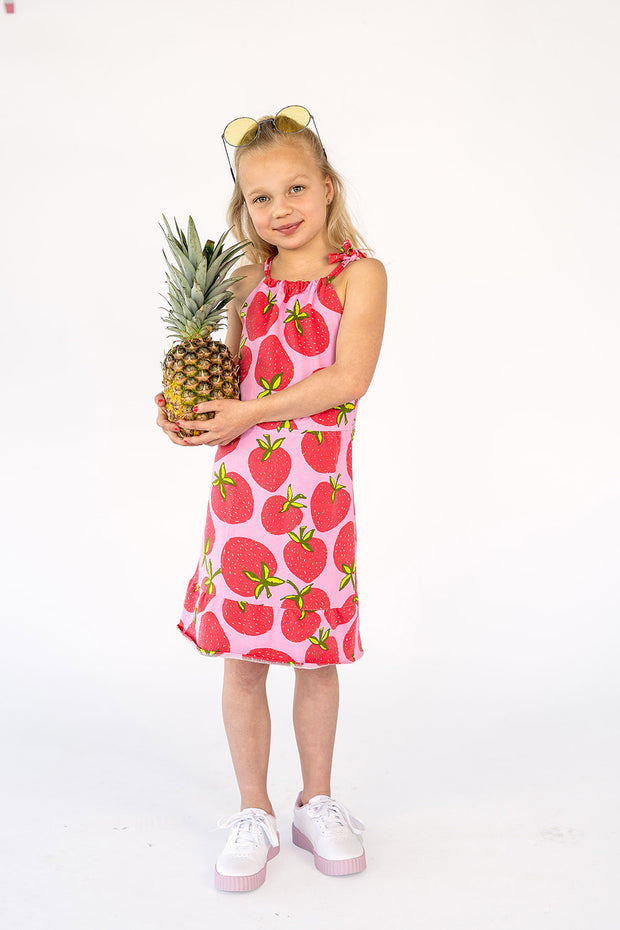 Jersey fabric Strawberries Pink