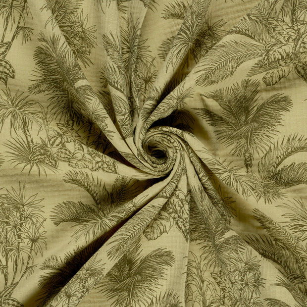 Muslin fabric Khaki Green printed 