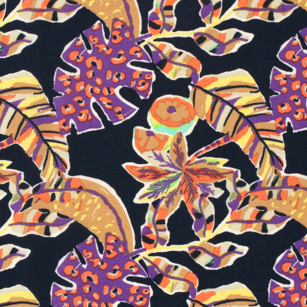 Polyester Bubble fabric Leaves Black