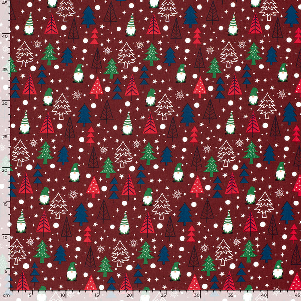 Cotton Poplin fabric Christmas trees Red
