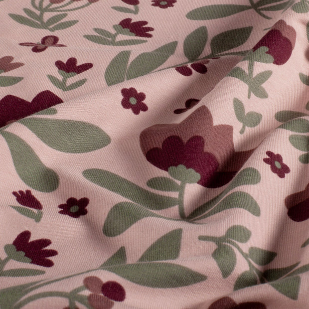 French Terry fabrik Blumen Rosa