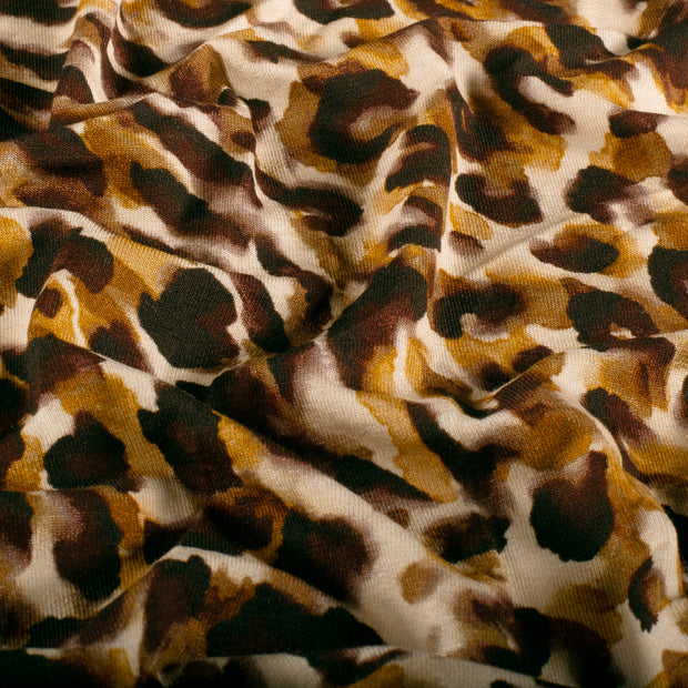 Viscose Vortex Jersey fabric Leopards Camel