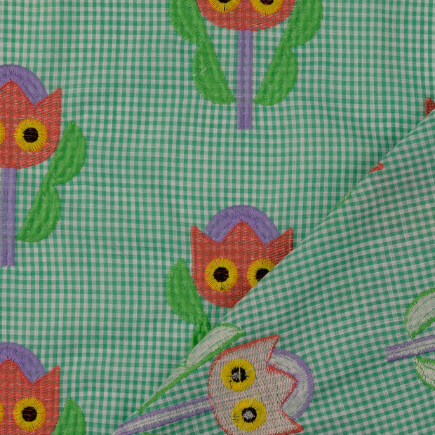 Cotton Poplin fabric Green embroidered 