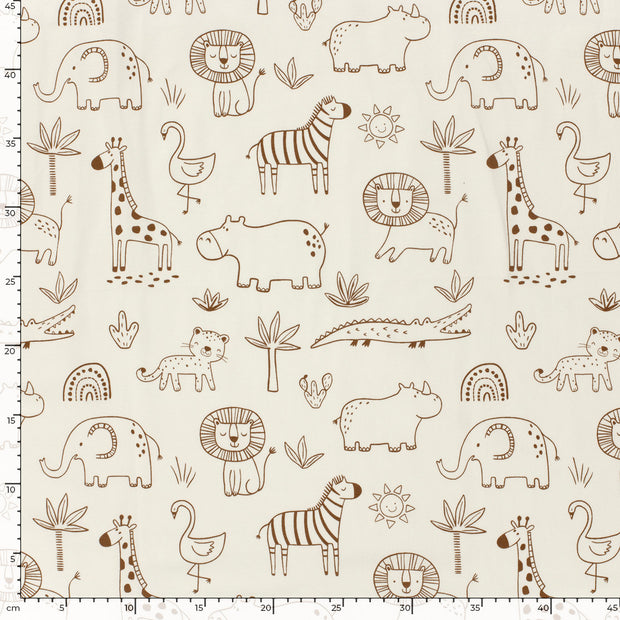 Cotton Jersey Bio Naturel fabric Lions Off White