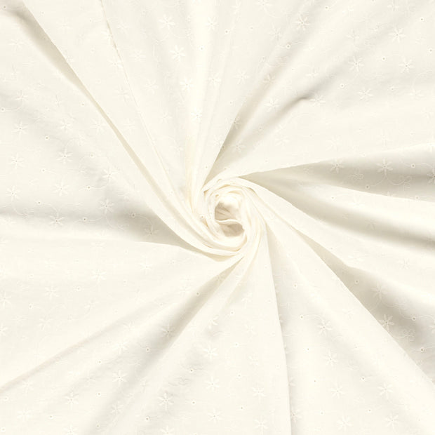 Cotton Poplin fabric Off White embroidered 