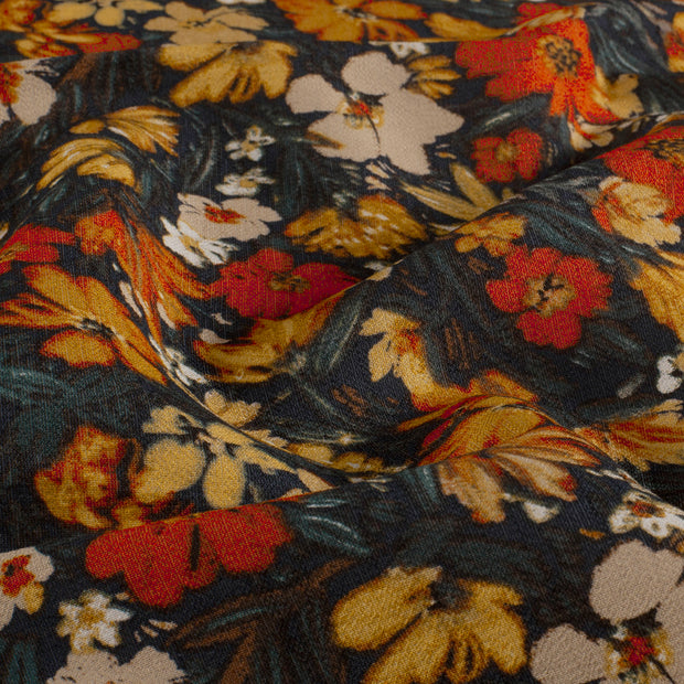 Viscose Nylon Ottoman stof Bloemen Brique
