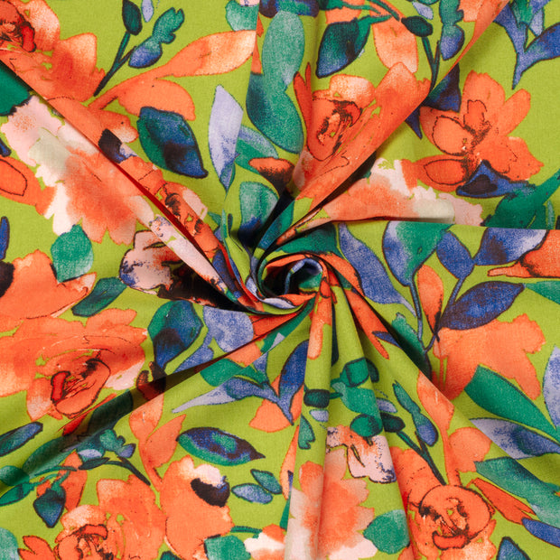 Linen Look fabric Lime Green printed 