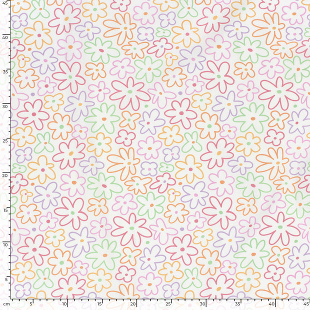 Cotton Poplin fabric Flowers Off White