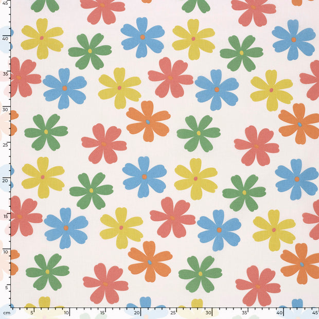 Cotton Poplin fabric Flowers Off White