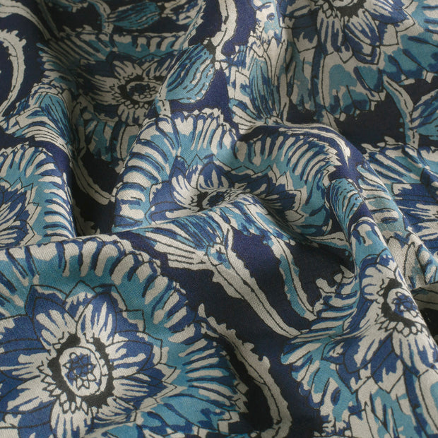 Voile fabric Flowers Indigo