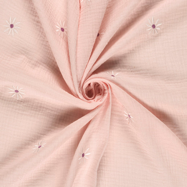 Muslin fabric Pink embroidered 