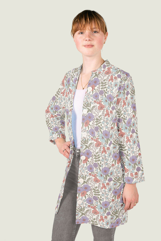 Cotton Poplin fabric Flowers Off White