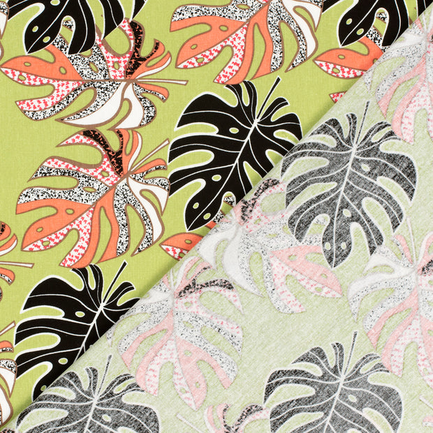 Woven Viscose Linen fabric Leaves printed 