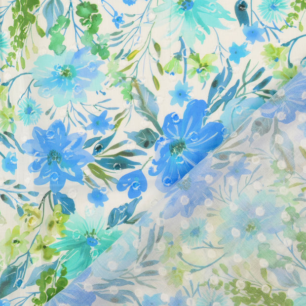 Voile fabric Light Blue digital printed 