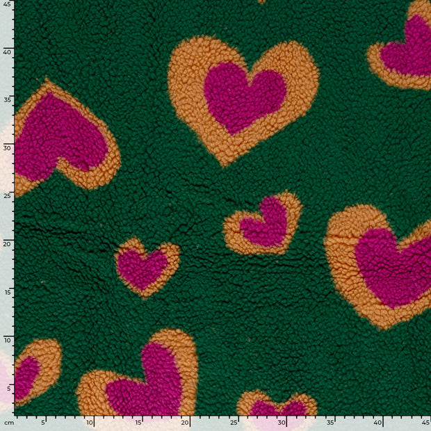 Sherpa Fleece fabric Hearts Petrol