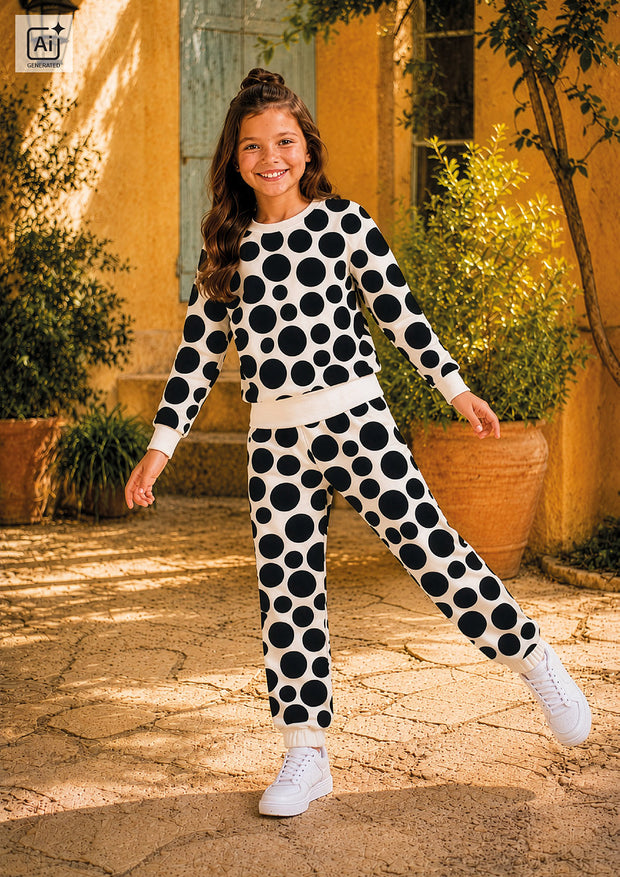 French Terry fabric Dots Black
