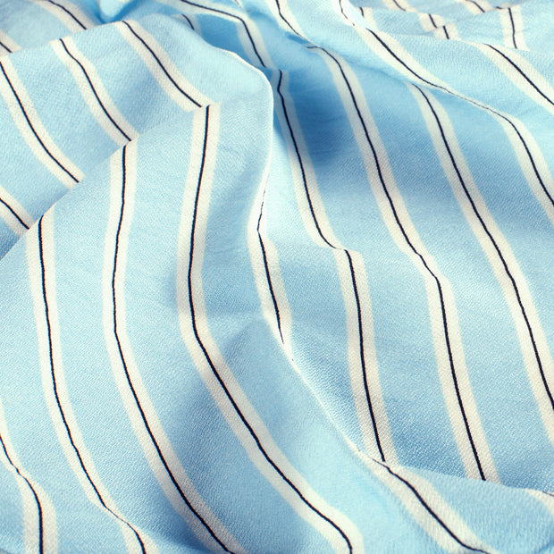 Viscose Nylon Crepe fabric Stripes Light Blue