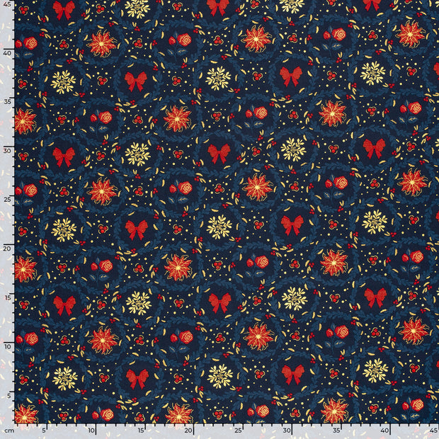 Cotton Poplin fabric Christmas Navy