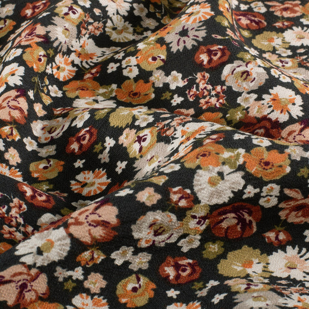 Viscose Nylon Ottoman fabric Flowers Dark Grey