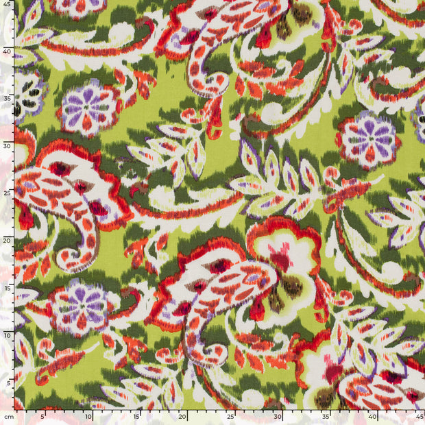 Polyester Bubble fabric Flowers Lime Green