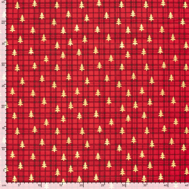 Cotton Poplin fabric Trees Red