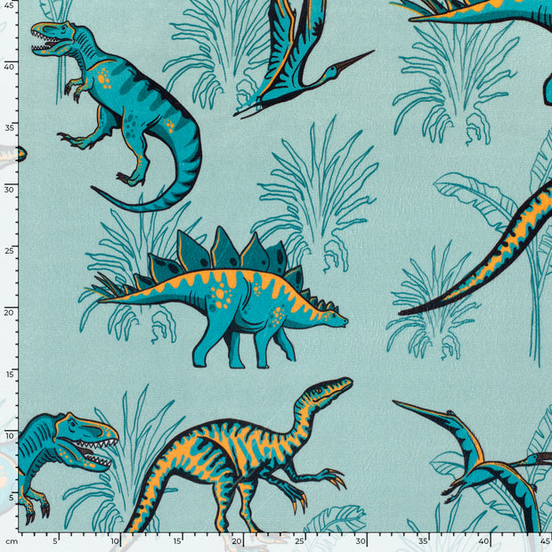 Beach towel fabric Dinosaurs Dark Mint