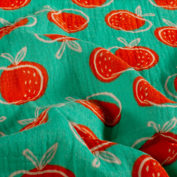 Muslin fabric Apples Dark Mint