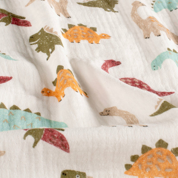 Muslin fabric Dinosaurs Off White