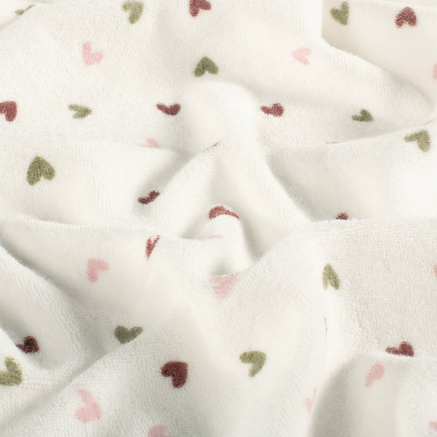 Stretch terry fabric Hearts Off White