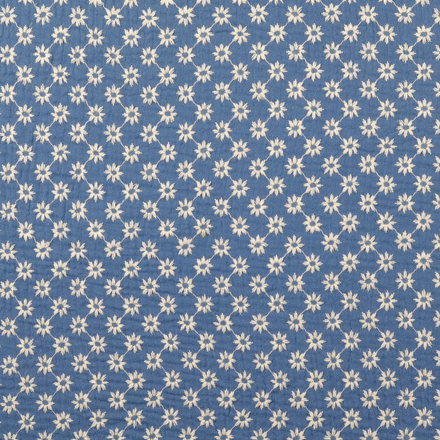 Musselin fabrik Blumen Indigoblau